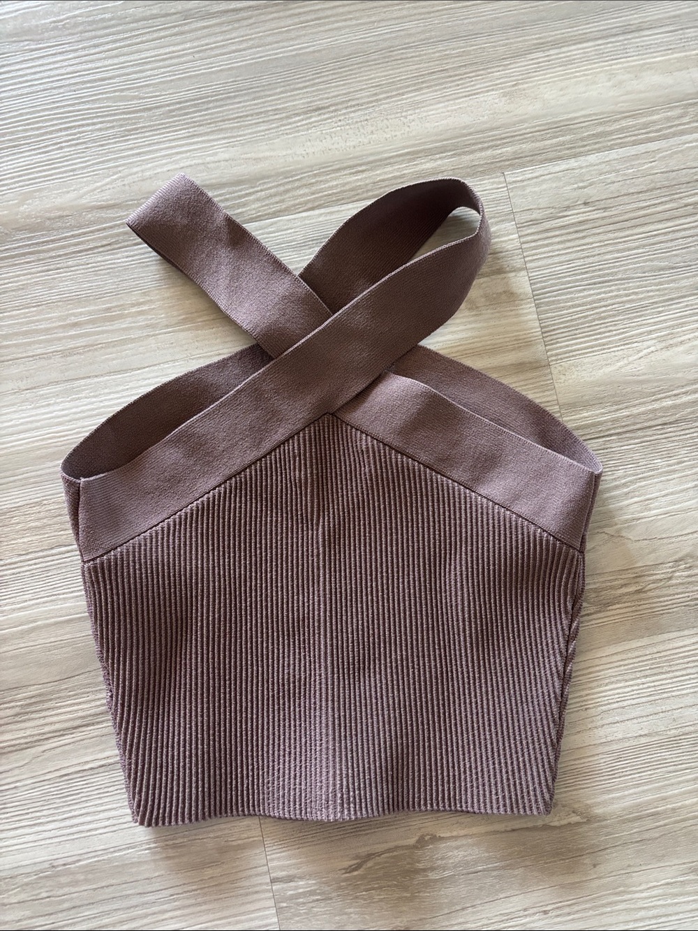 Aritzia Brown-Mauve Ribbed Cross-Front Crop Top